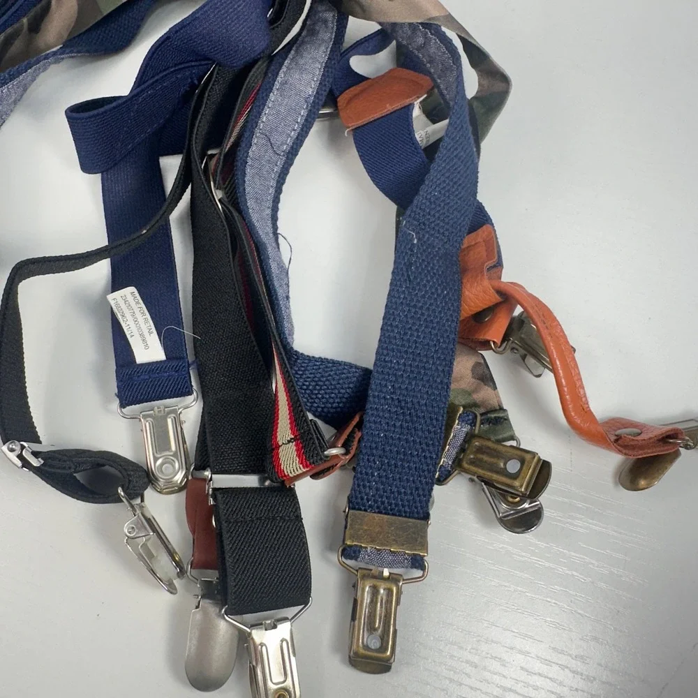 Assorted Kids Suspenders Lot of 6 Camo Navy Black Striped Clip-On Adjustable